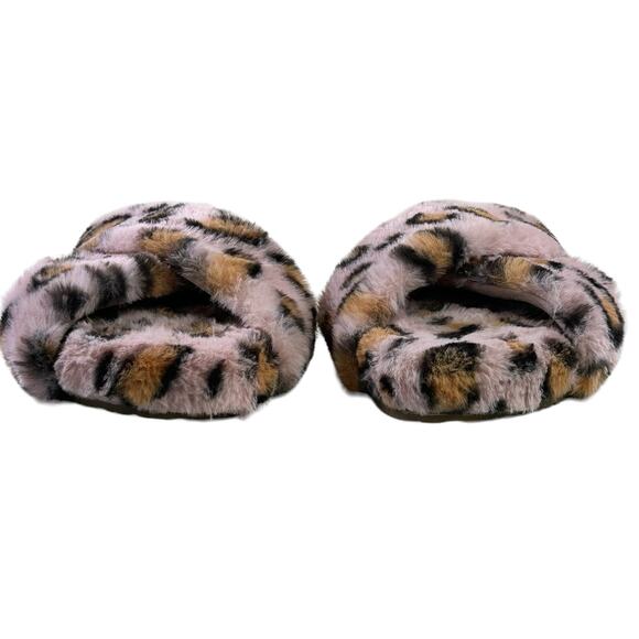 Toms Susie Slippers Women Size 7 Pink Brown Cheetah Animal Print Faux Fur Shoe - Picture 4 of 9